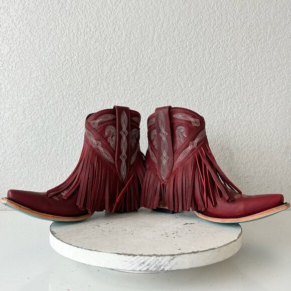 Lane SENITA FALLS Womens Cowboy Bootie 7.5 Red Fringe Western Short Cowgirl Boot - Picture 7 of 11